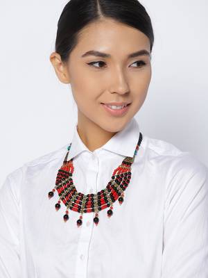Infuzze Black & Red Beaded Handcrafted Necklace 1