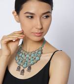 Infuzze Turquoise Blue & Oxidised Silver-Toned Handcrafted Necklace