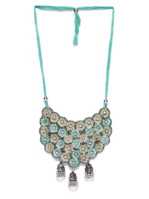 Infuzze Turquoise Blue & Oxidised Silver-Toned Handcrafted Necklace 2