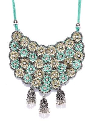 Infuzze Turquoise Blue & Oxidised Silver-Toned Handcrafted Necklace 3