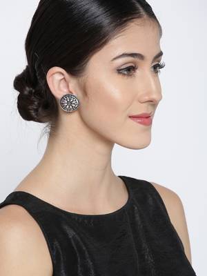 Infuzze Set of 2 Oxidised Silver-Toned Tribal Oversized Studs 2
