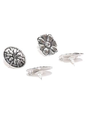 Infuzze Set of 2 Oxidised Silver-Toned Tribal Oversized Studs 3