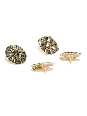 Infuzze Set of 2 Antique Gold-Toned Textured Studs 3