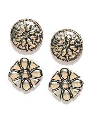 Infuzze Set of 2 Antique Gold-Toned Textured Studs 1