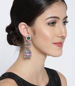 Infuzze Oxidised Silver-Toned & Pink Enamelled Dome Shaped Jhumkas