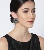 Infuzze Oxidised Silver-Toned Mirror-Work Circular Oversized Studs