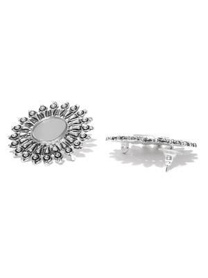 Infuzze Oxidised Silver-Toned Mirror-Work Circular Oversized Studs 2