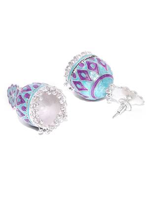 Infuzze Silver-Toned & Blue Dome Shaped Meenakari Jhumkas 3