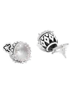 Infuzze Silver-Toned & Black Dome Shaped Meenakari Jhumkas 3