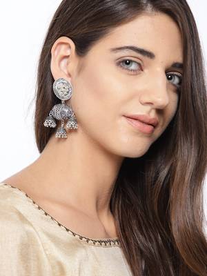 Infuzze Oxidised Silver-Plated Beaded & Textured Classic Drop Earrings 2