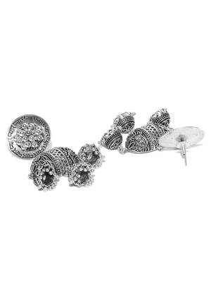 Infuzze Oxidised Silver-Plated Beaded & Textured Classic Drop Earrings 3