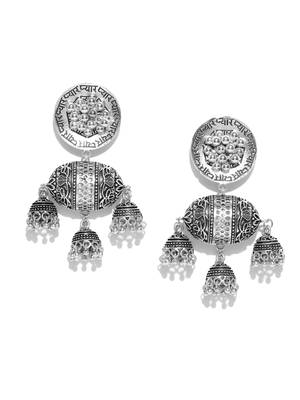 Infuzze Oxidised Silver-Plated Beaded & Textured Classic Drop Earrings 4