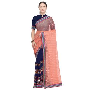 Blue embroidered georgette saree with blouse 1