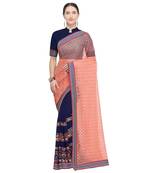 Blue embroidered georgette saree with blouse