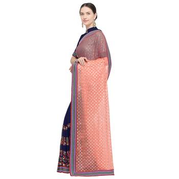 Blue embroidered georgette saree with blouse 2