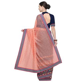 Blue embroidered georgette saree with blouse 3