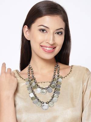 Infuzze Antique Gold & Oxidised Silver-Toned Afghan Necklace 1