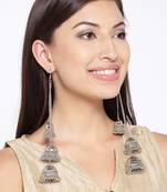 Infuzze Oxidised Silver-Toned Dome Shaped Jhumkas