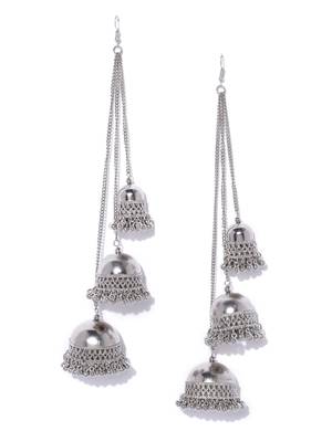 Infuzze Oxidised Silver-Toned Dome Shaped Jhumkas 3