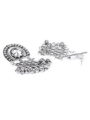 Infuzze Oxidised Silver-Toned Classic Drop Earrings 3