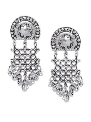 Infuzze Oxidised Silver-Toned Classic Drop Earrings 4