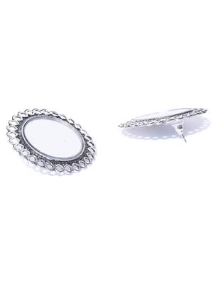 Infuzze Oxidised Silver-Toned Circular Oversized Studs With Mirror Work 3