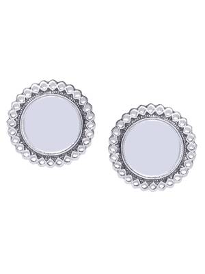 Infuzze Oxidised Silver-Toned Circular Oversized Studs With Mirror Work 4