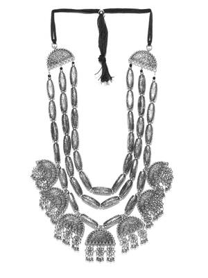 Infuzze Oxidised Silver-Toned Textured Layered Afghan Necklace 2