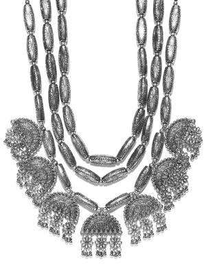 Infuzze Oxidised Silver-Toned Textured Layered Afghan Necklace 3