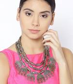 Infuzze Antique Gold-Toned & Oxidised Silver-Toned Textured Layered Afghan Necklace