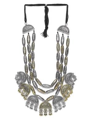 Infuzze Antique Gold-Toned & Oxidised Silver-Toned Textured Layered Afghan Necklace 2