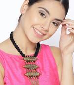 Infuzze Antique Gold-Toned & Black Textured Tribal Necklace