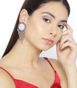 Infuzze Oxidised Silver-Toned Mirror-Work Circular Drop Earrings