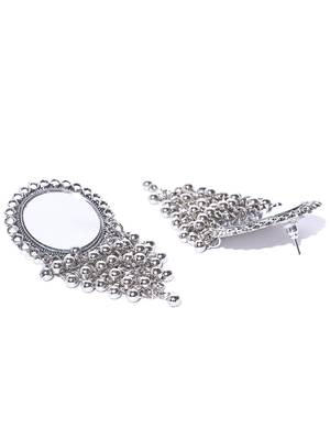 Infuzze Oxidised Silver-Toned Mirror-Work Circular Drop Earrings 2