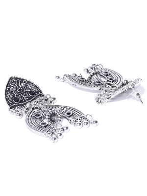 Infuzze Oxidised Silver-Toned & Black Textured Classic Drop Earrings 3