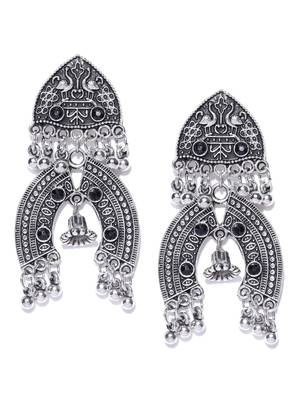 Infuzze Oxidised Silver-Toned & Black Textured Classic Drop Earrings 4