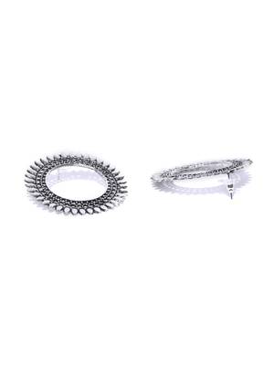 Infuzze Oxidised Silver-Toned Circular Drop Earrings 3