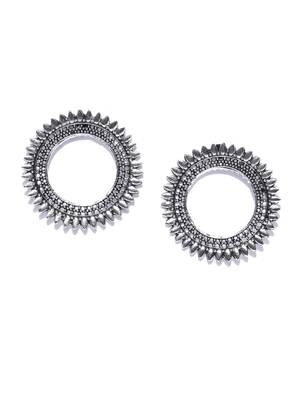 Infuzze Oxidised Silver-Toned Circular Drop Earrings 4