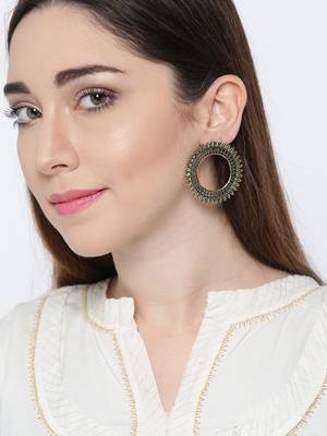 Infuzze Antique Gold-Toned Circular Drop Earrings 2