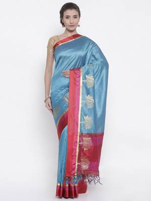 CLASSICATE from the house of The Chennai Silks Women's Sky Blue Dupion Saree With Blouse Piece 1