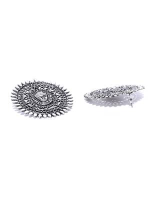 Infuzze Oxidised Silver-Toned Textured Circular Drop Earrings 3