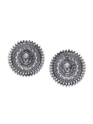 Infuzze Oxidised Silver-Toned Textured Circular Drop Earrings 4