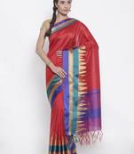 CLASSICATE from the house of The Chennai Silks Women's Red Dupion Saree With Blouse Piece