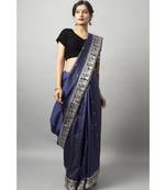 Deep blue baluchari with gold zari and meenakari work