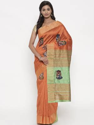CLASSICATE from the house of The Chennai Silks Women's Rust Dupion Saree With Blouse Piece 1