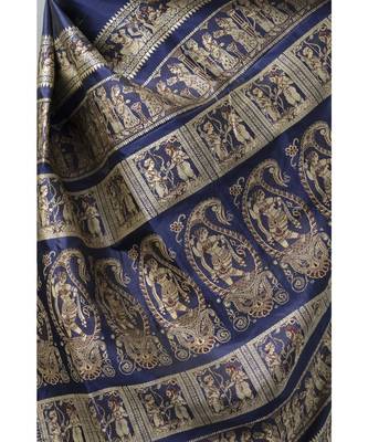 Deep blue baluchari with gold zari and meenakari work 4