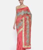 CLASSICATE from the house of The Chennai Silks Women's Coral Dupion Saree With Blouse Piece