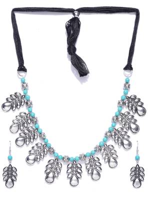 Infuzze Women Oxidised Silver-Toned & Green Jewellery Set 2