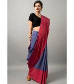 Khadi cotton saree with chic color combination of deep blue and red
