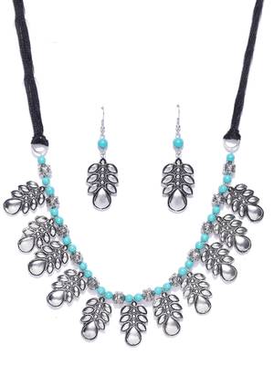 Infuzze Women Oxidised Silver-Toned & Green Jewellery Set 3